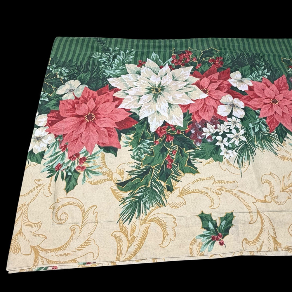 Vintage King Pillowcase Sham Christmas Poinsettia Holly Floral Holiday READ - Picture 3 of 9